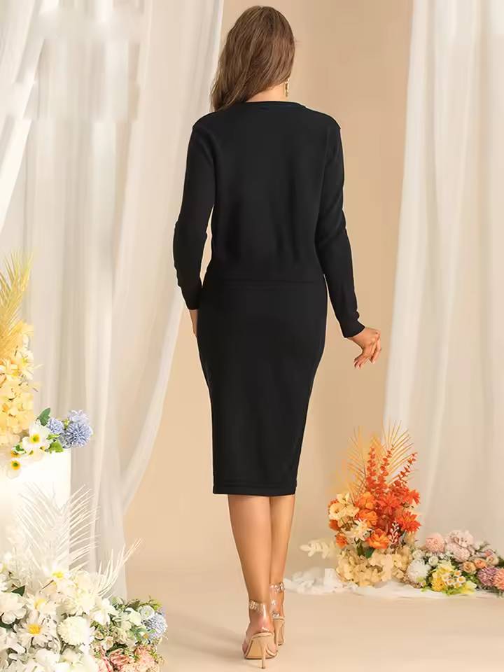 Embroidery Single-Breasted Tops And Fit Hip Wrap Skirt 2 Piece Set - Image 6