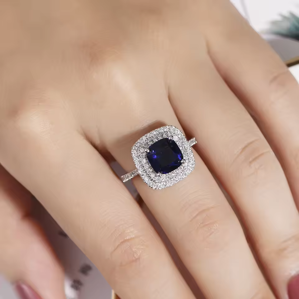 Eternal Natural Sapphire Wedding Engagement 925 Sterling Silver Ring