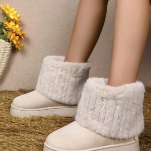 Faux Fur Soft Comfort Cuff Woven Plush Platform Ankle Chunky Snow Boots