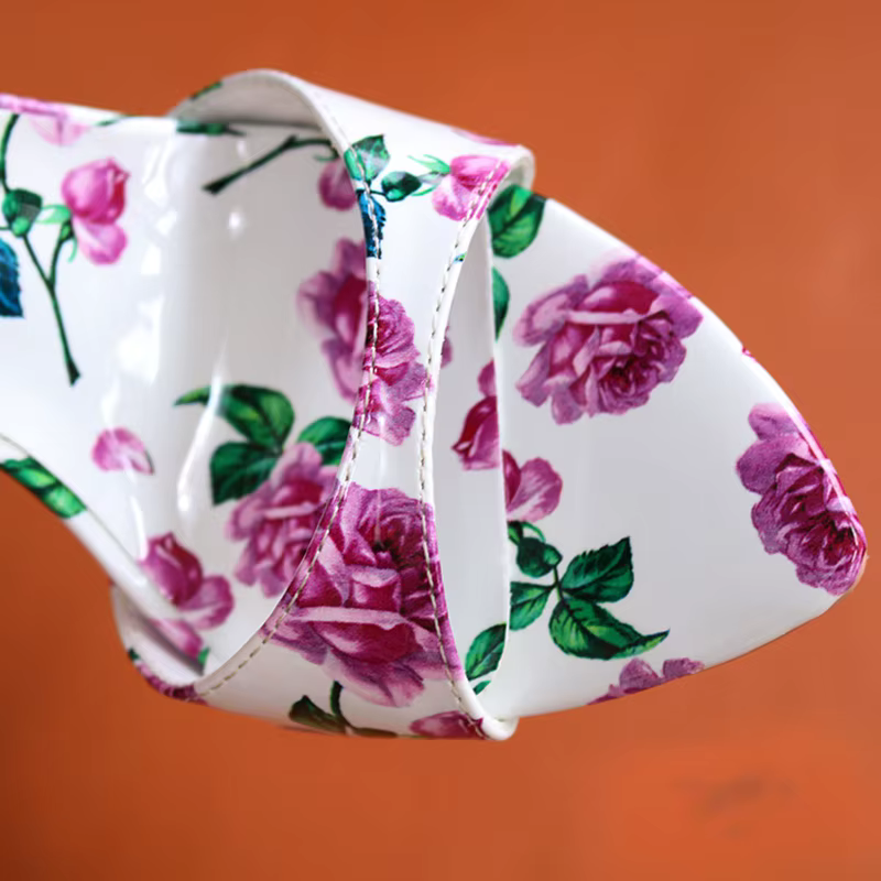 Flower Print Pointed Toe Work Dress Outdoor High Heels Sandal - Image 5