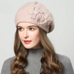 Rabbit Wool Pearl Pattern  Plus Cashmere Korean Hat