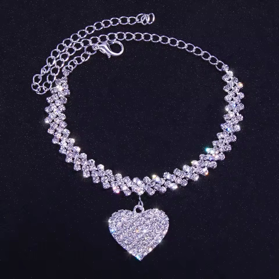 Heart Shape Pendant Chain Anklet Full Of Shiny Rhinestone Accessories Ankle Bracelet - Image 2