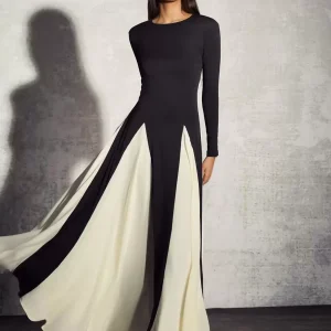 Jewel Neck Long Sleeves Two-Tone Semi Formal Party Dress