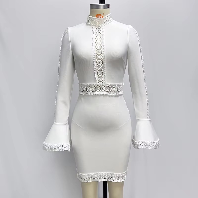 Lace Trumpet Long Sleeve Celebrity Cocktail Party Bandage Dress - Image 2