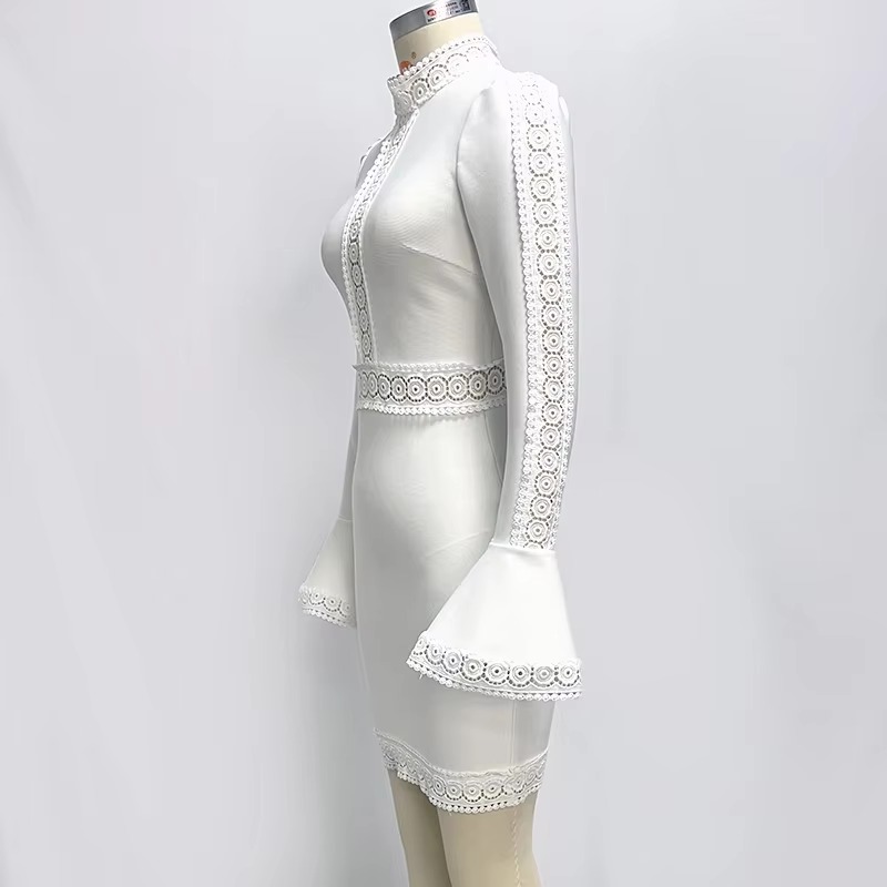 Lace Trumpet Long Sleeve Celebrity Cocktail Party Bandage Dress - Image 3