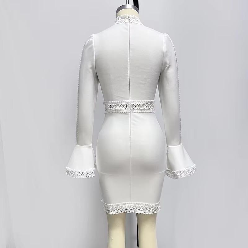 Lace Trumpet Long Sleeve Celebrity Cocktail Party Bandage Dress - Image 4