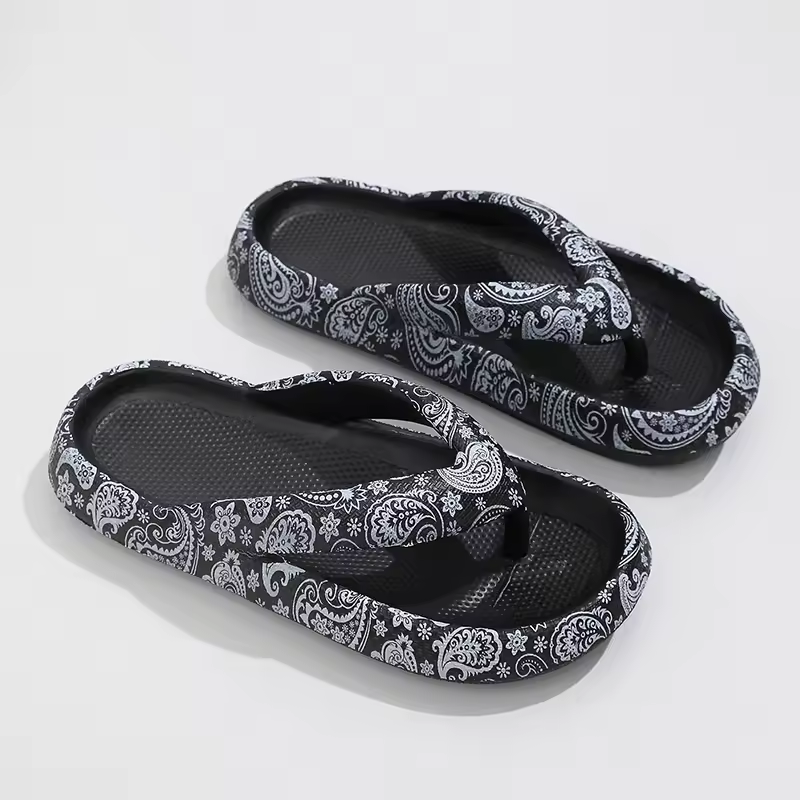 Trendy Printed Open Toe Flip-Flop Soft Thick-Soled Flat Slippers - Image 2
