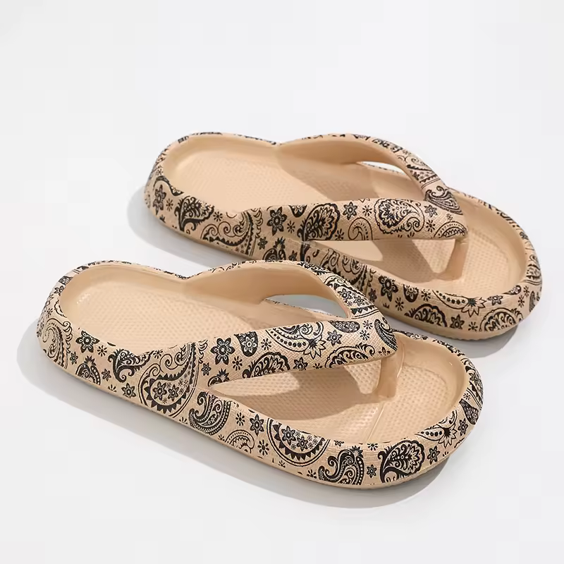 Trendy Printed Open Toe Flip-Flop Soft Thick-Soled Flat Slippers