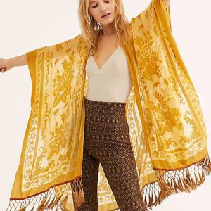 Luxury Burnout Velvet With Tassel Beach Cover-up Kimono