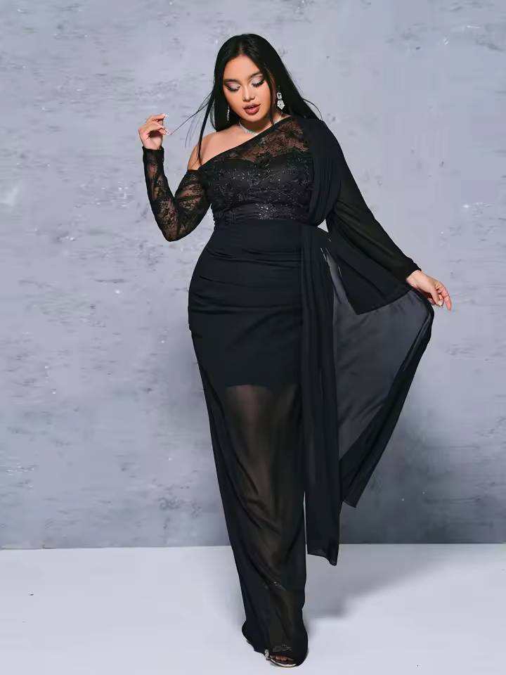 Luxury Elegant Asymmetric Plus Size Evening Gown
