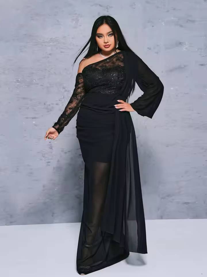 Luxury Elegant Asymmetric Plus Size Evening Gown - Image 2