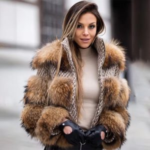 Luxury High Quality Real Raccoon Fur Coat Outwears