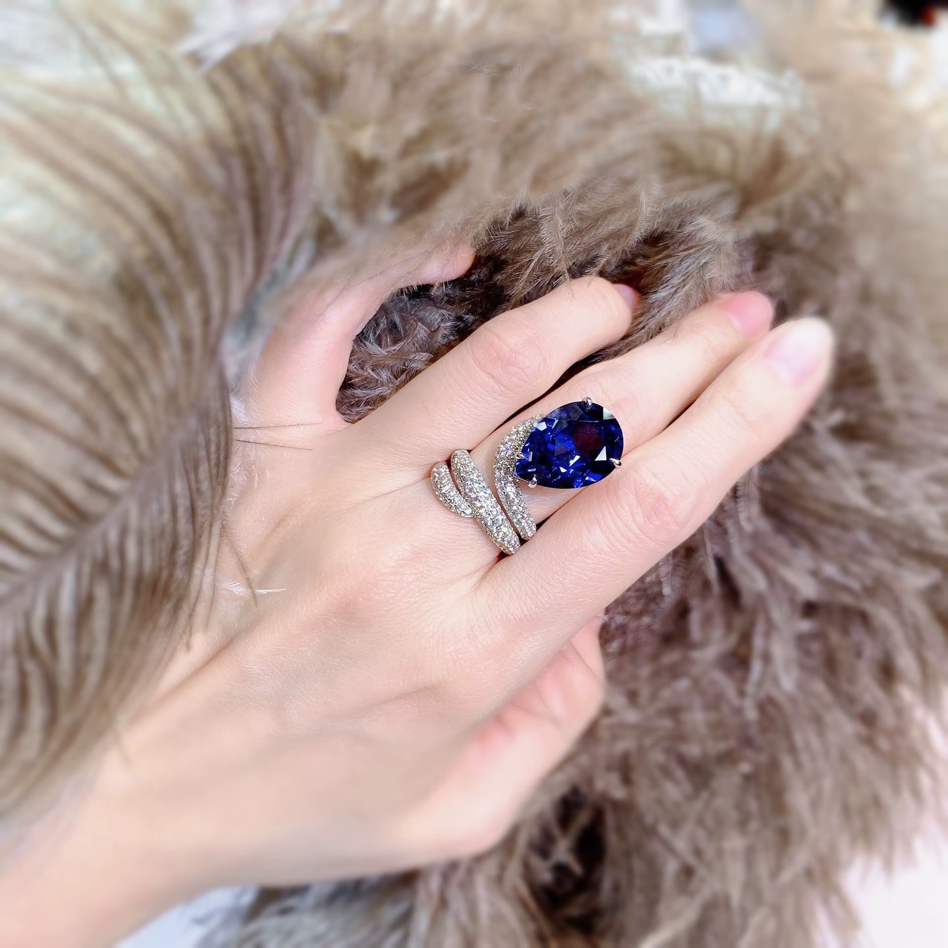 Luxury Real Solid Silver Wedding Cocktail Engagement Sapphire Gemstone Ring