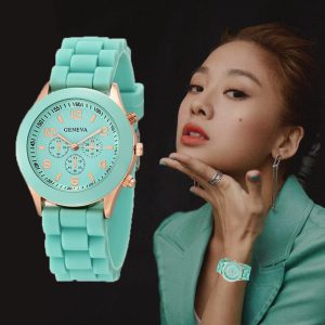 Luxury Silicone Strap Quartz Coated Glass Wrist Watch