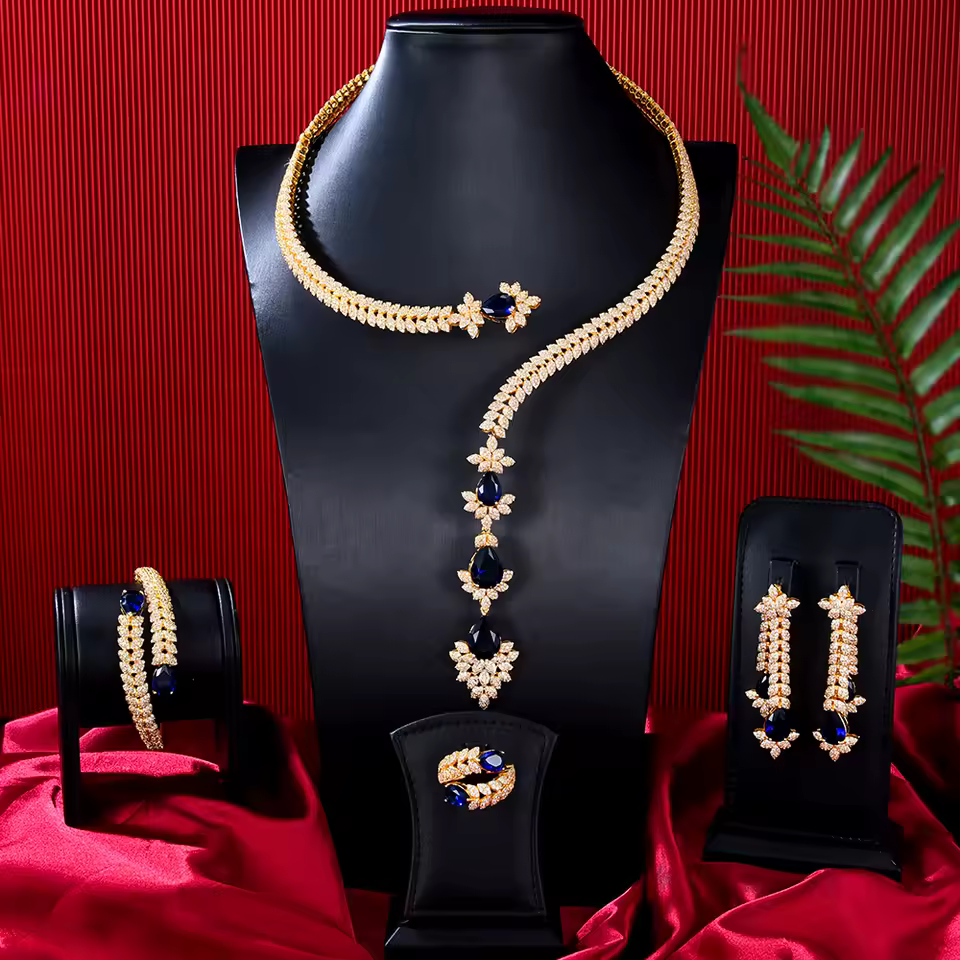 Luxury Wedding Party Zircon Crystal Dubai Bridal 4PCS Jewelry Set