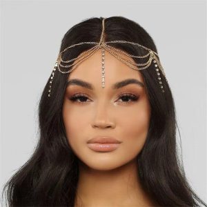 Metal Multilayer Tassels Shiny Crystal Forehead Wedding Hair Jewelry