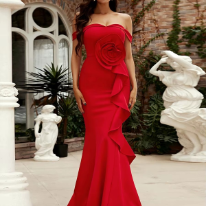 Elegant Off Shoulder Chic Mermaid Asymmetrical Wedding Birthday Party Cocktail Maxi Dress