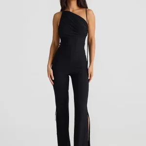 One-Shoulder Sleeveless Backless Lace Up Polyester Flared Jumpsuit