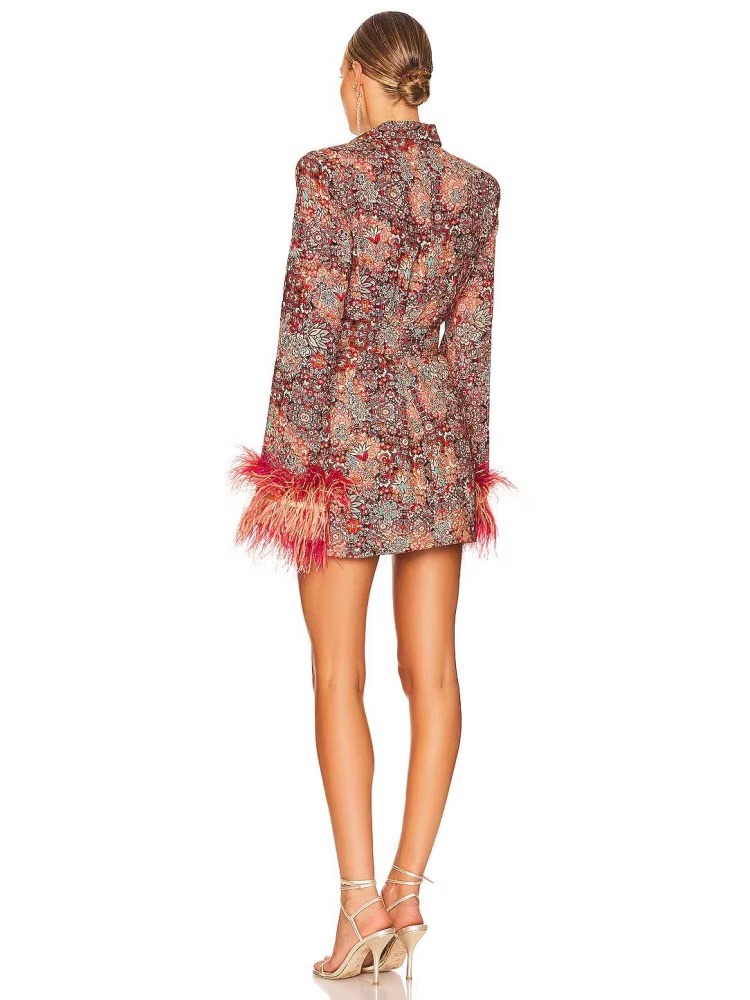 Ostrich Feather Long Sleeve V Neck Floral High Street Celebrity Blazer - Image 2