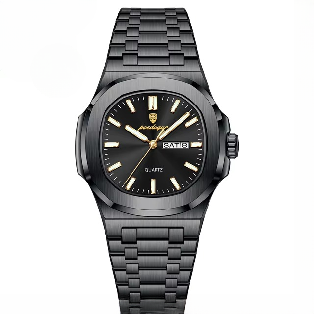 POEDAGAR Luxury Military Square Waterproof Luminous Date Week Stainless Steel Quartz Men's Watches - Image 10