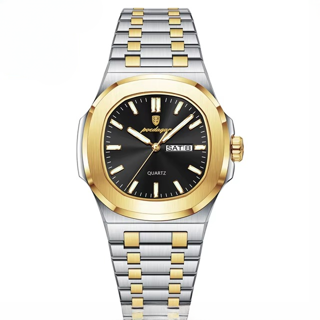 POEDAGAR Luxury Military Square Waterproof Luminous Date Week Stainless Steel Quartz Men's Watches - Image 9