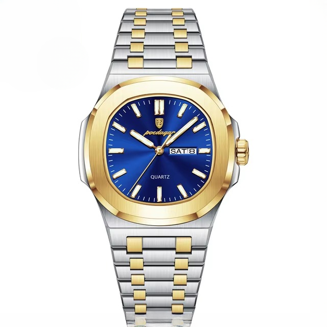 POEDAGAR Luxury Military Square Waterproof Luminous Date Week Stainless Steel Quartz Men's Watches - Image 5