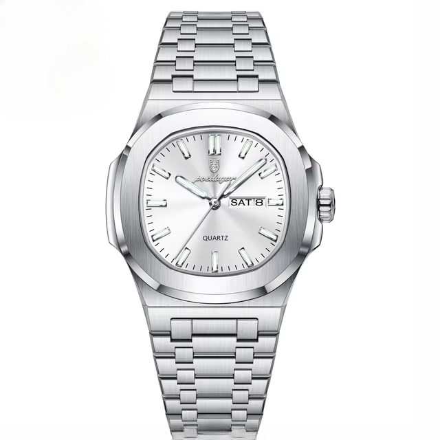 POEDAGAR Luxury Military Square Waterproof Luminous Date Week Stainless Steel Quartz Men's Watches - Image 4