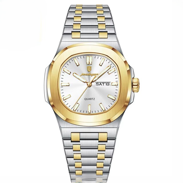 POEDAGAR Luxury Military Square Waterproof Luminous Date Week Stainless Steel Quartz Men's Watches - Image 3