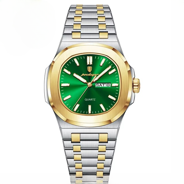 POEDAGAR Luxury Military Square Waterproof Luminous Date Week Stainless Steel Quartz Men's Watches - Image 2