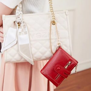 PU Leather Short With Chain Three Layer Retro Style Card Holder