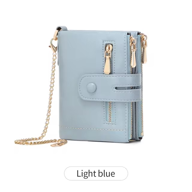PU Leather Short With Chain Three Layer Retro Style Card Holder - Image 6