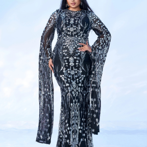 Sequin Round Neck Extended Sleeve Evening Formal Occasion Cocktail Ball Plus Size Church Muslim Dresses