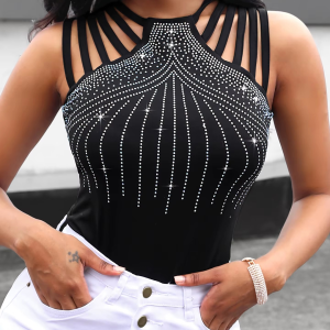 Rhinestone Multi-Strap Party Club Tees Streetwear Sweet Cami Tops