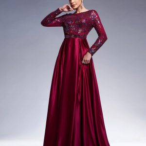 Elegant Round Neck Long Sleeved Sequin A Line Evening Wedding Birthday Party Formal Occasion Dresses