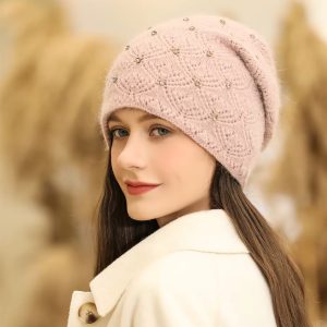 Streetwear Rabbit Fur Blend Warm Decorate Beanie Casual Knitted Hat