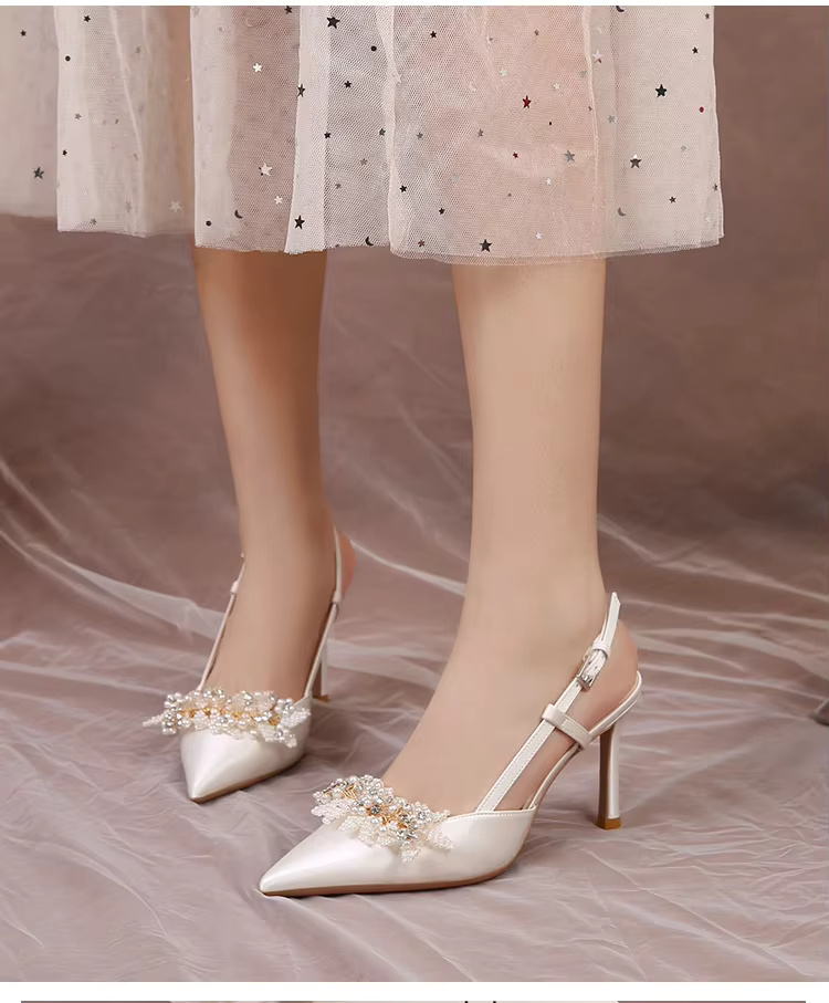 White Pearl Fashion Luxury Satin Bridal High Heels Pumps
