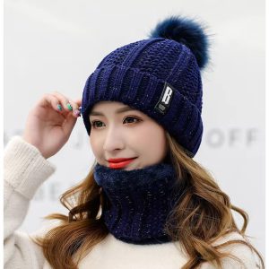 Fashion Beanies Fur Pompom Patchwork Woolen Only Hat