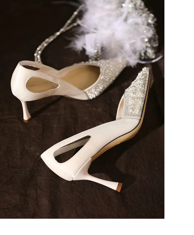 Elegance Rhinestone Pearl Pattern Wedding High Heels Pumps Shoes - Image 3