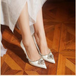 Luxury Pointed Toe Crystal Buckle High Heels Wedding Shoes Stilettos