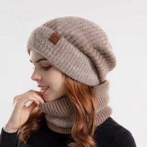 Two-piece  Acrylic Thick and Warm Ear protection Woolen Hat with Velvet Scarf