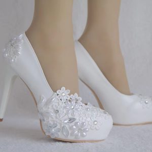 Rhinestone Flower Fashion Thin High Heels Slip on Wedding Shoes
