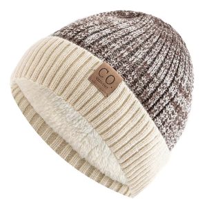 Unisex Two-Tone Fur Lined Fashion Warm Beanie Casual Winter Knitted Cap