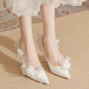 Butterfly Fashion Satin Pointed Pearl Bowknot Bridesmaid High Heel Sandals