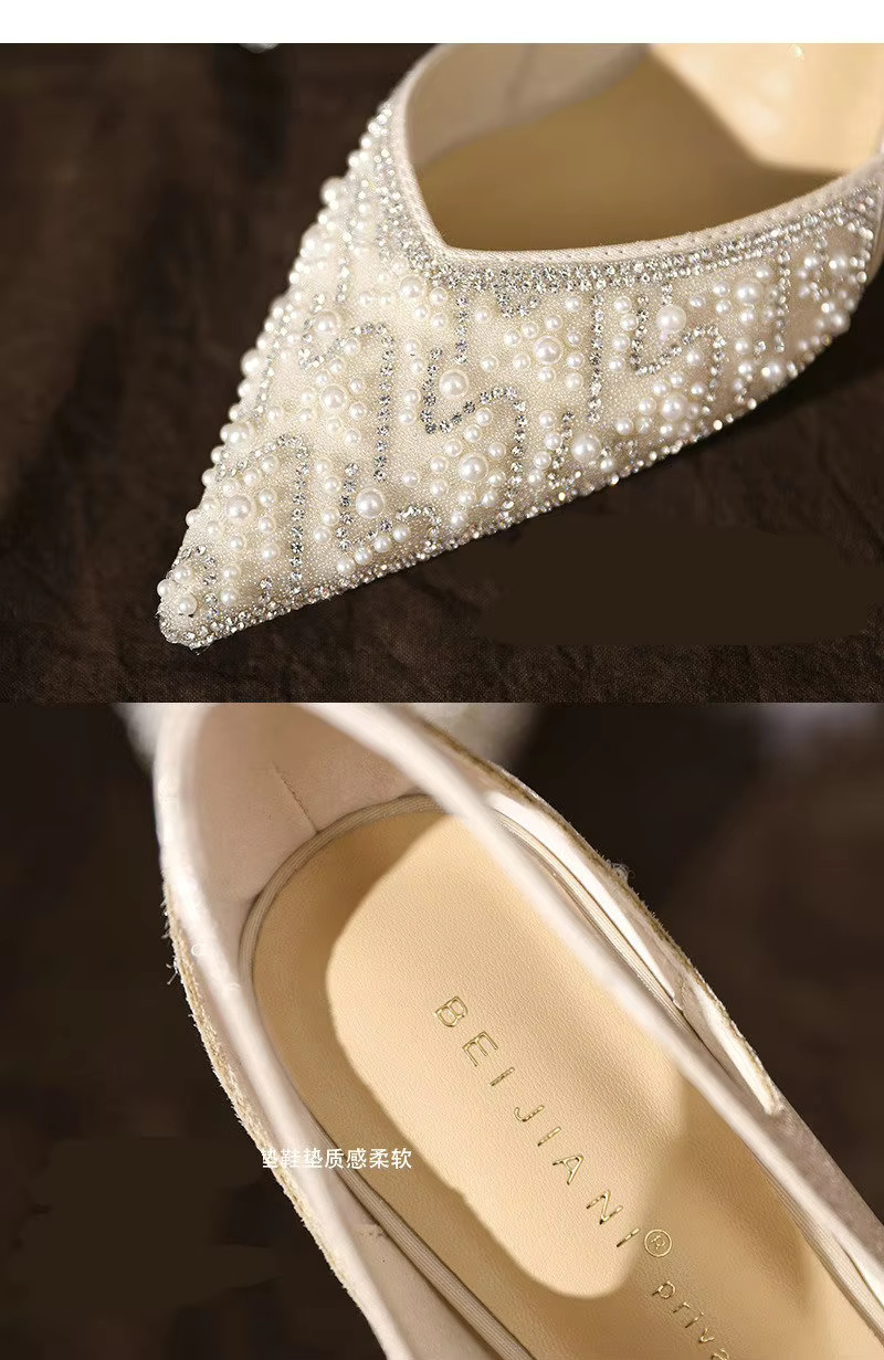 Elegance Rhinestone Pearl Pattern Wedding High Heels Pumps Shoes - Image 2