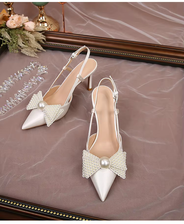 Bow Pattern Elegance French Wedding High Heels Shoes - Image 6