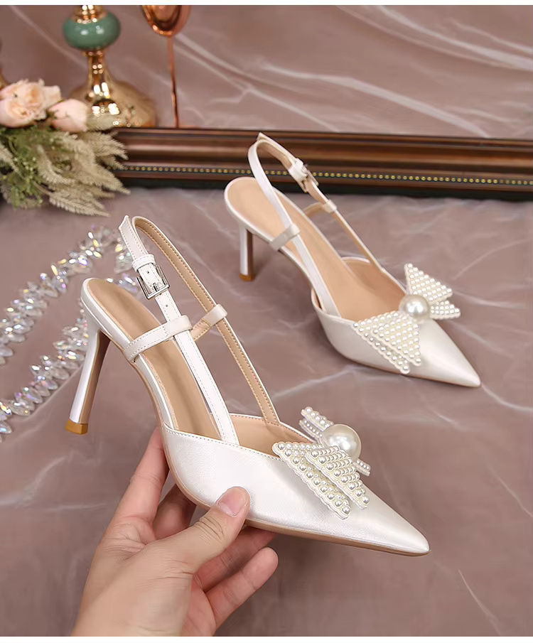 Bow Pattern Elegance French Wedding High Heels Shoes - Image 8