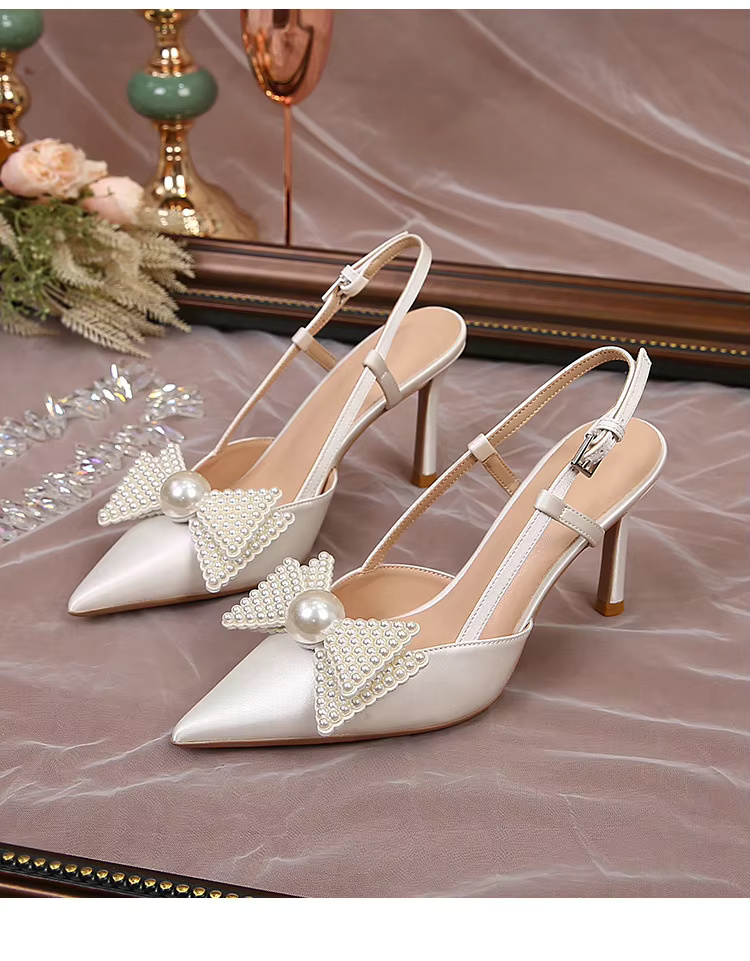 Bow Pattern Elegance French Wedding High Heels Shoes - Image 7