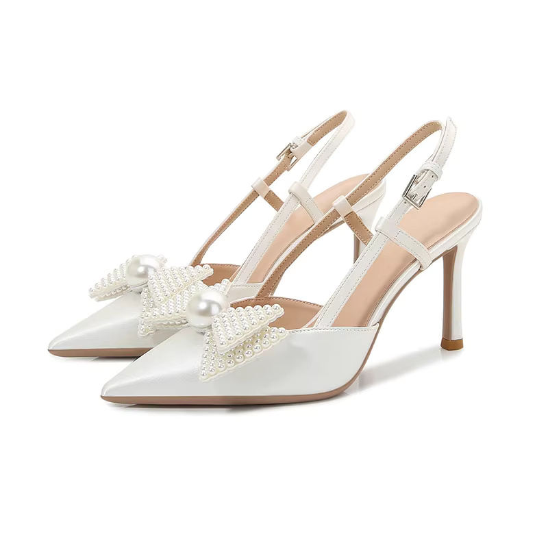 Bow Pattern Elegance French Wedding High Heels Shoes - Image 9