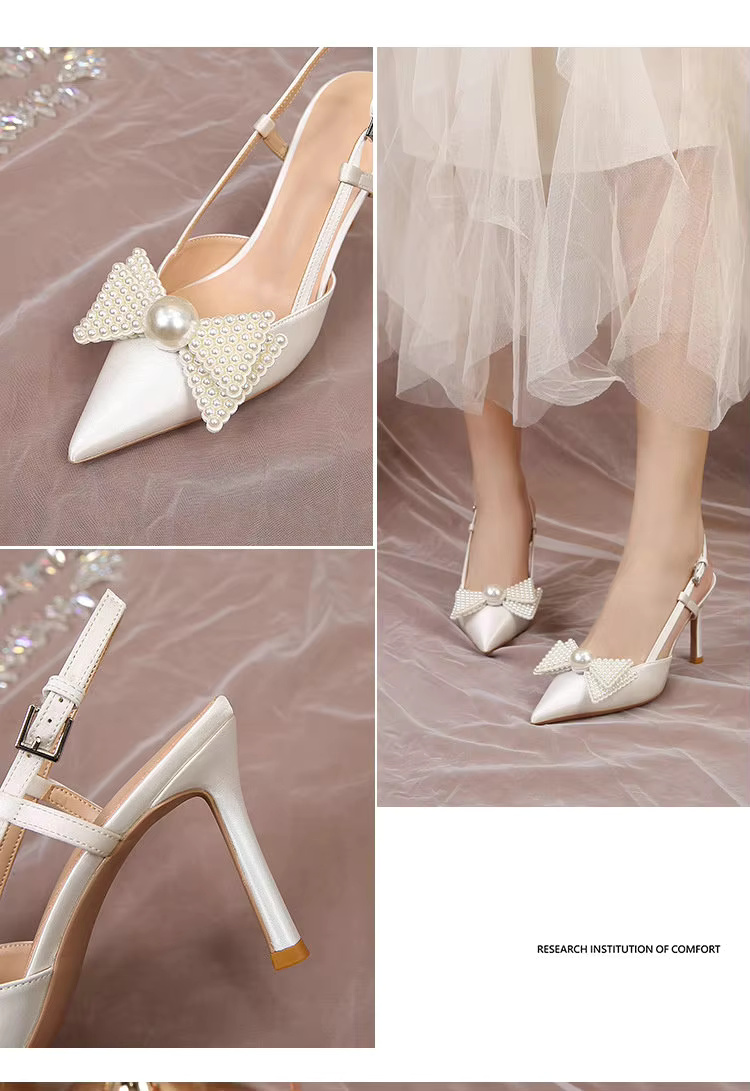 Bow Pattern Elegance French Wedding High Heels Shoes - Image 10