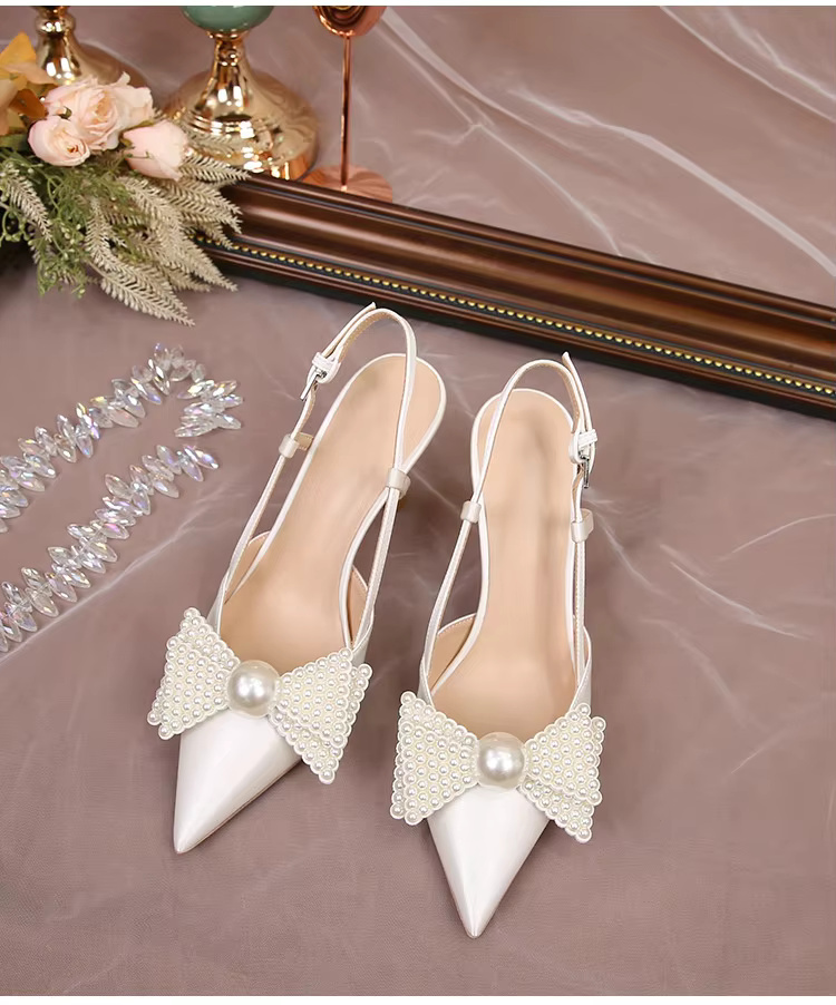 Bow Pattern Elegance French Wedding High Heels Shoes - Image 13